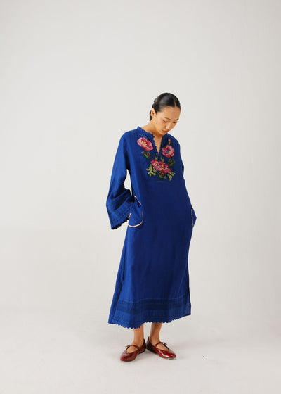 Jolene dress-Blue Rose Embroidery