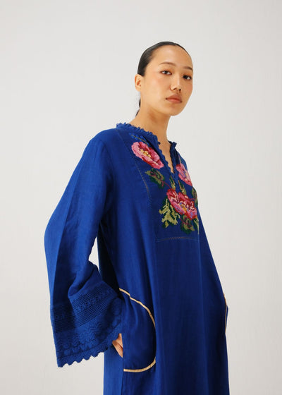 Jolene dress-Blue Rose Embroidery
