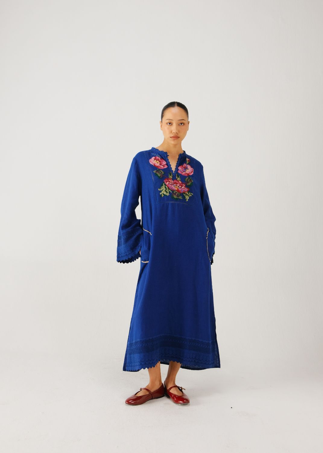 Jolene dress-Blue Rose Embroidery
