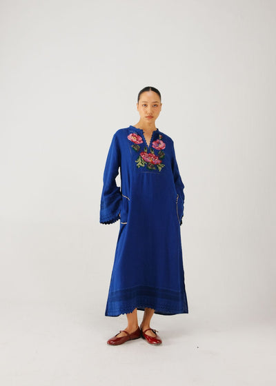 Jolene dress-Blue Rose Embroidery