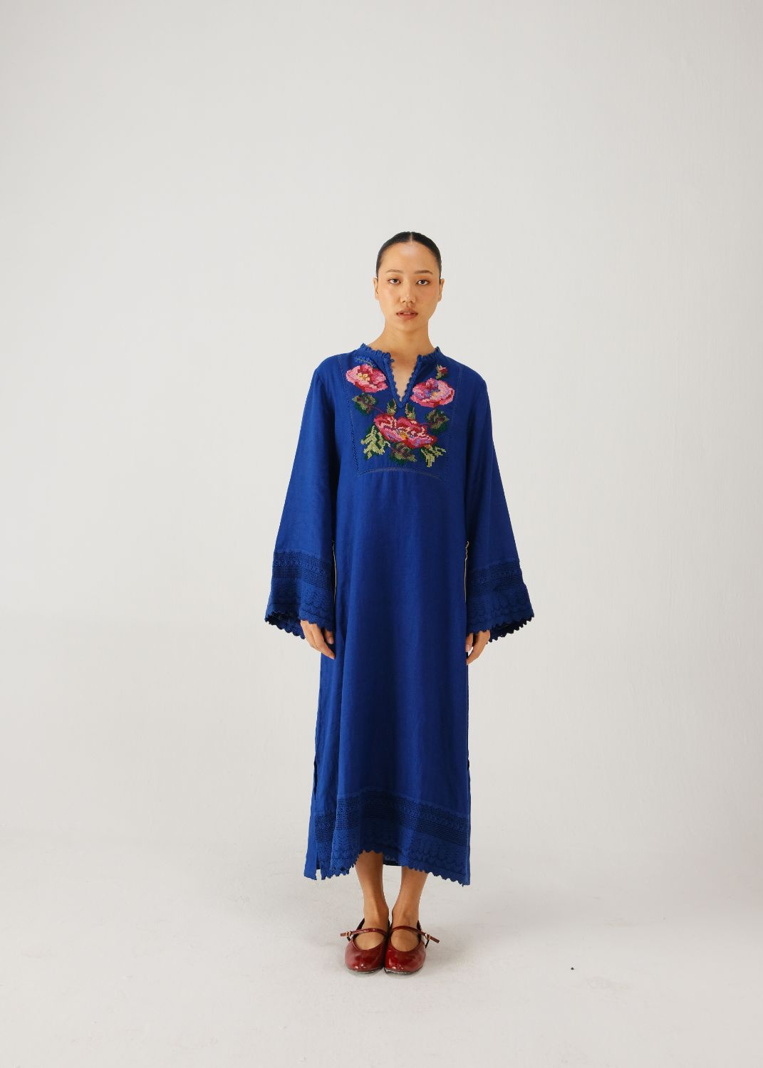 Jolene dress-Blue Rose Embroidery