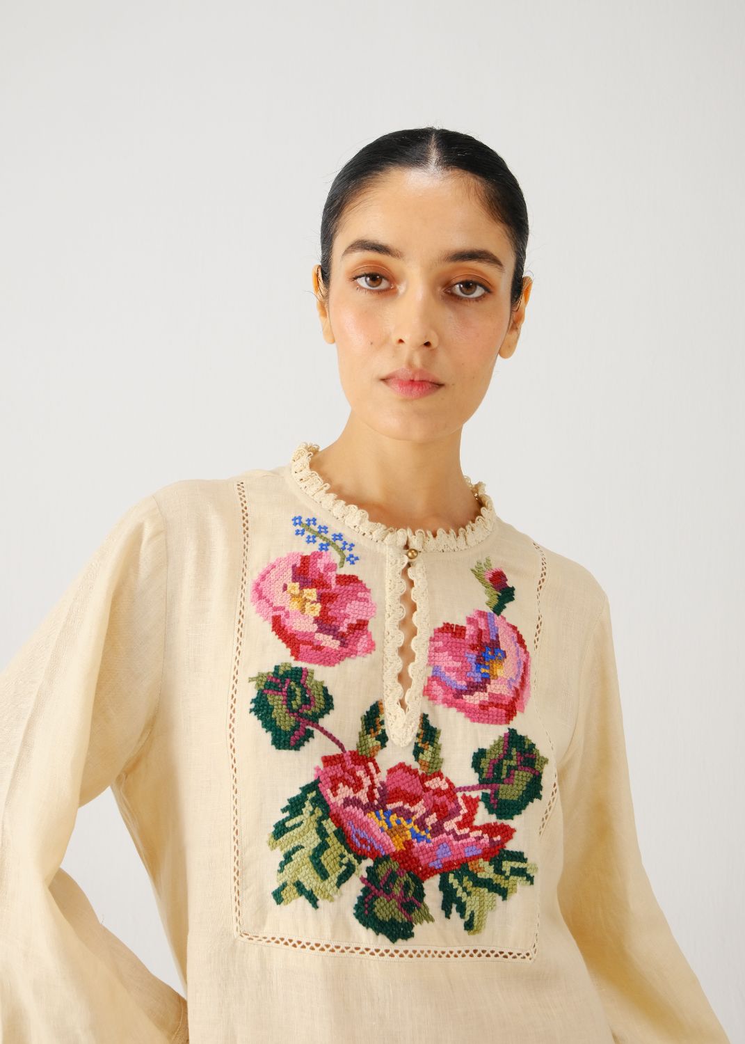 Jolene dress-Ivory Rose Embroidery