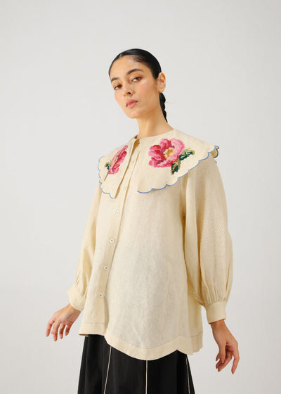 Julia top-Ivory rose emb.
