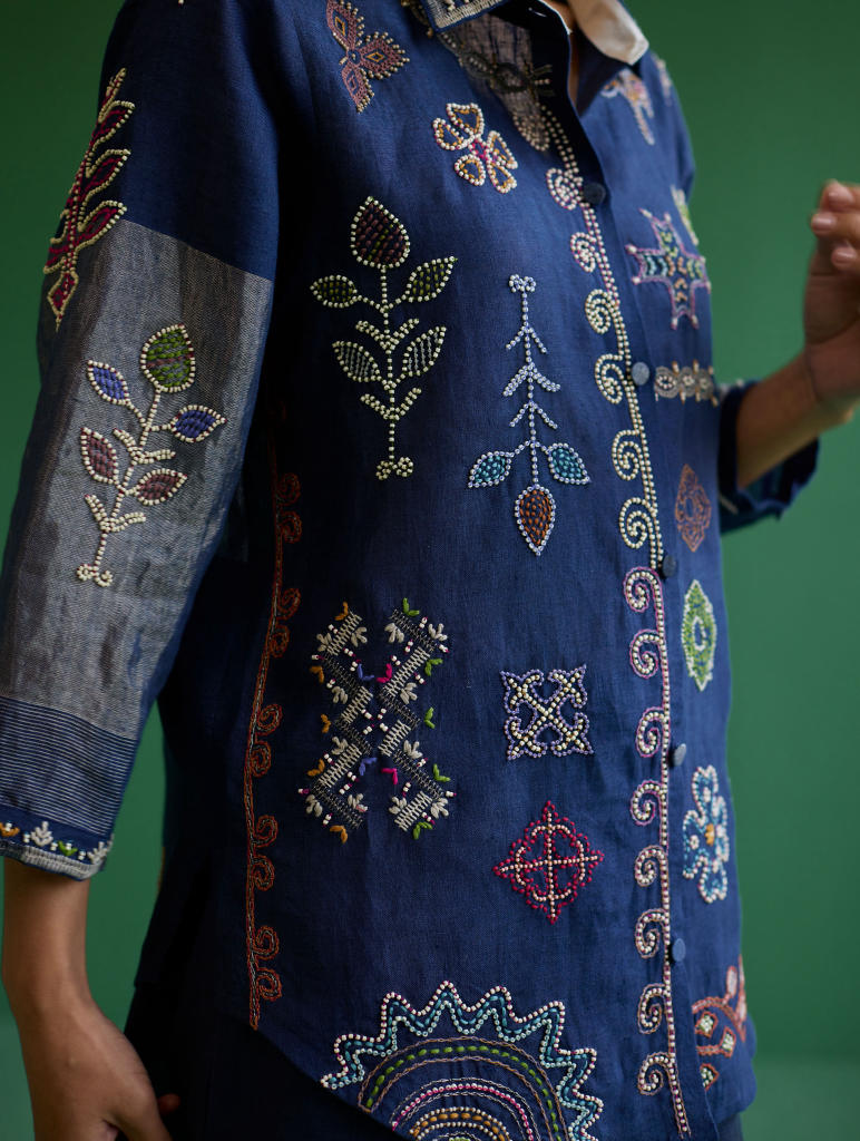 Tansa Hand-Embroidered Co-ord Set - Navy