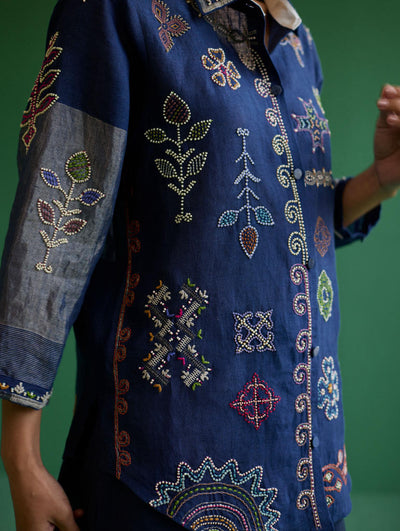 Tansa Hand-Embroidered Co-ord Set - Navy