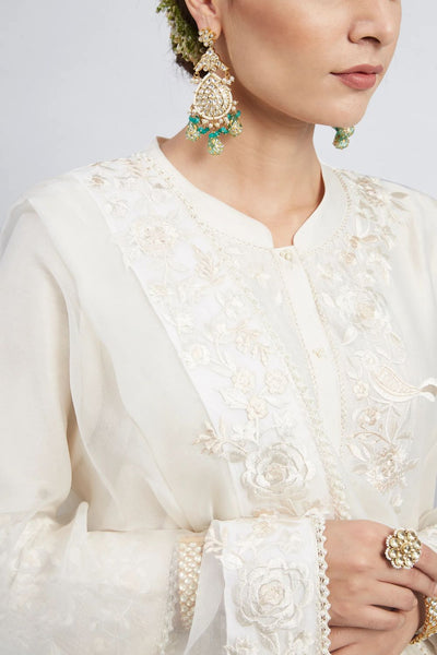 Kaina A-line short kurta with salwar and dupatta-Daisy Ivory