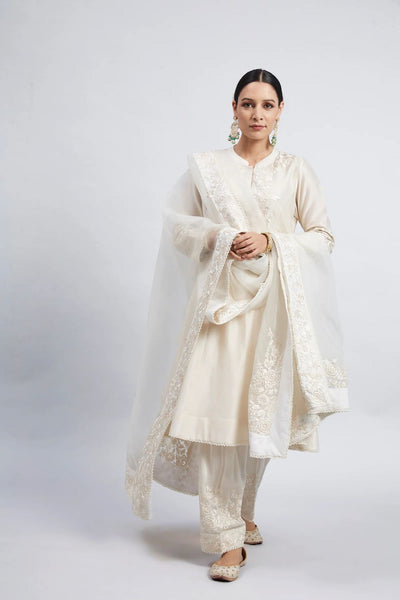 Kaina A-line short kurta with salwar and dupatta-Daisy Ivory