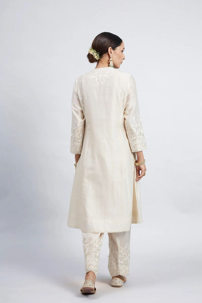 Kaina A-line short kurta with salwar and dupatta-Daisy Ivory