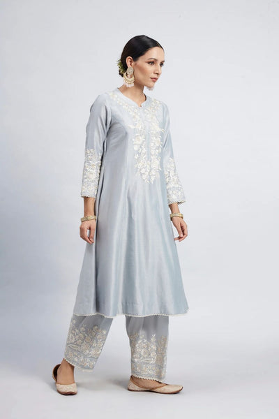 Kaina A-line short kurta with salwar and dupatta-Teal Blue