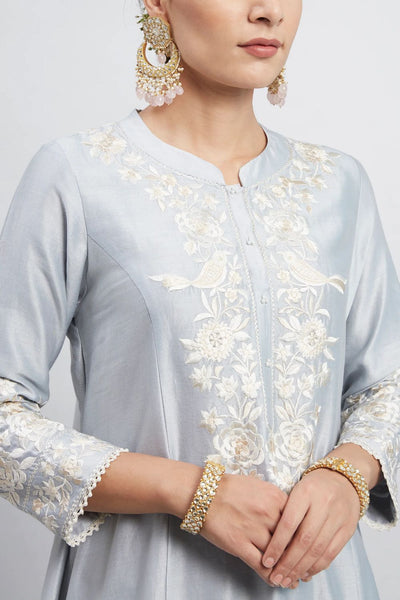 Kaina A-line short kurta with salwar and dupatta-Teal Blue
