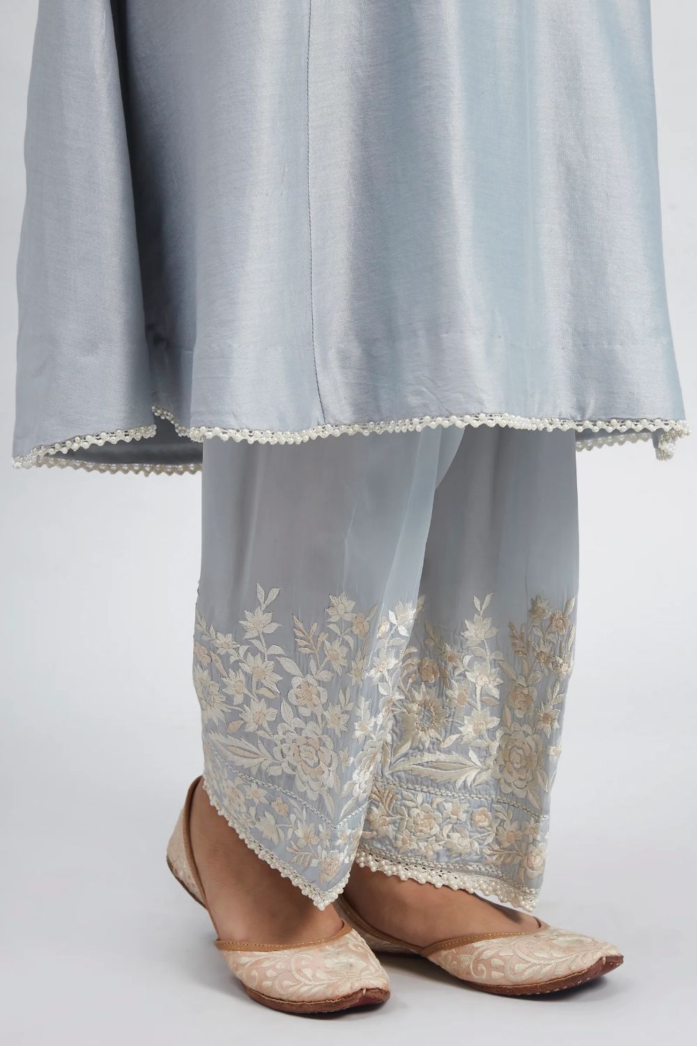 Kaina A-line short kurta with salwar and dupatta-Teal Blue