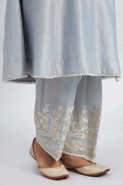 Kaina A-line short kurta with salwar and dupatta-Teal Blue