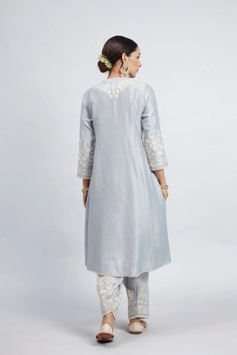 Kaina A-line short kurta with salwar and dupatta-Teal Blue