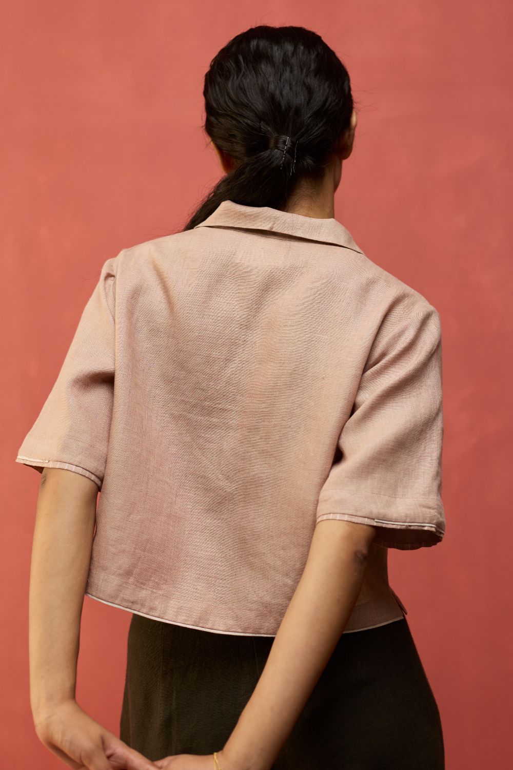 Kiera Cuban Collar Linen Co-ord Set - Dusty Rose