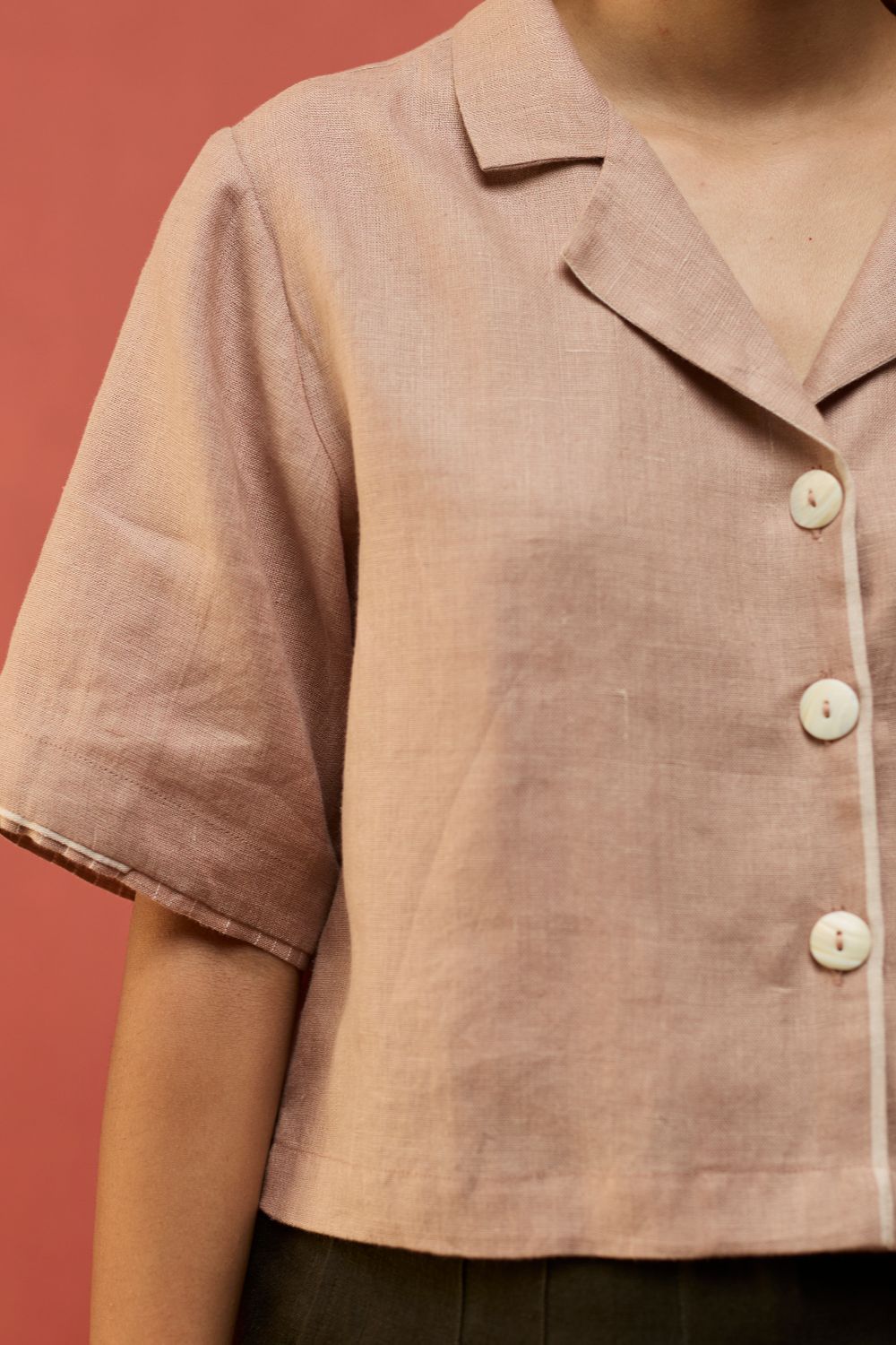 Kiera Cuban Collar Linen Co-ord Set - Dusty Rose