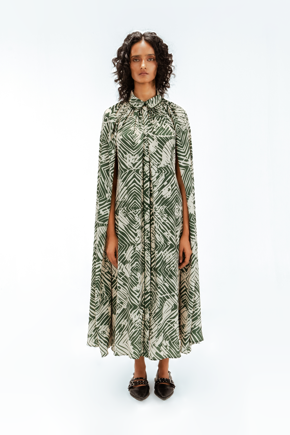 Florix Print Crepe Cape Dress