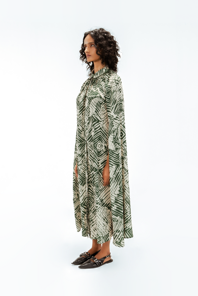 Florix Print Crepe Cape Dress