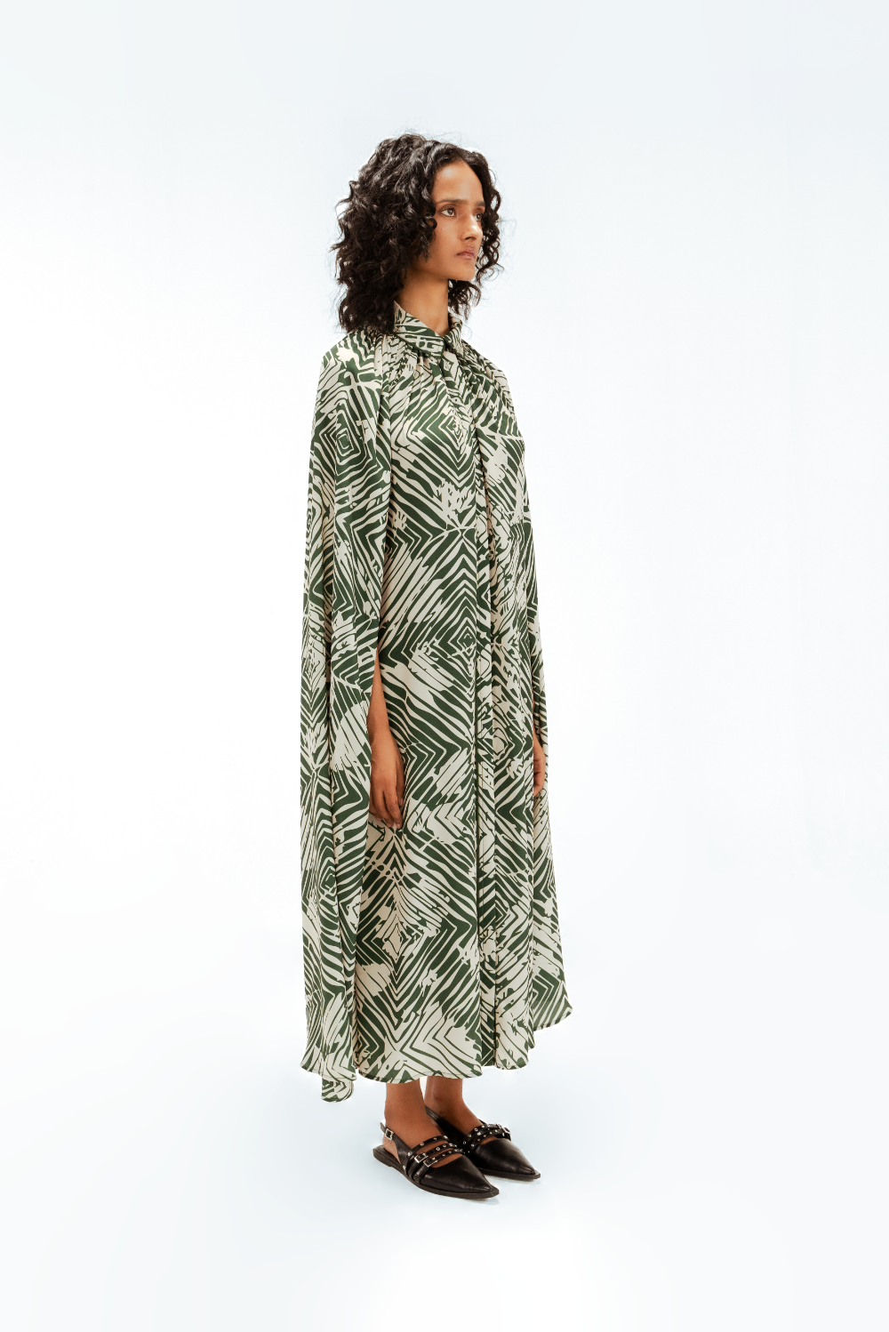 Florix Print Crepe Cape Dress