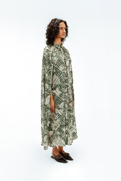 Florix Print Crepe Cape Dress