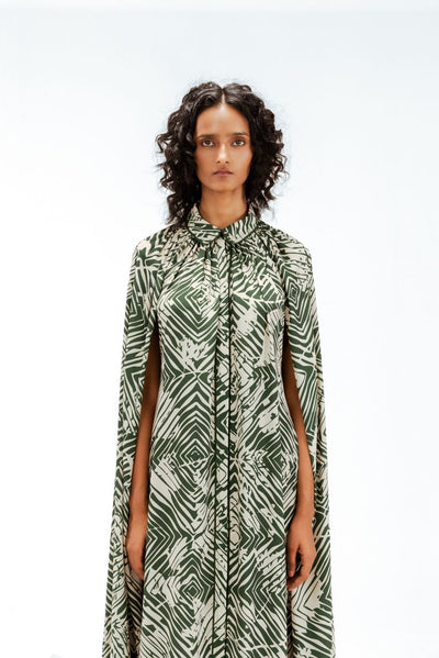 Florix Print Crepe Cape Dress