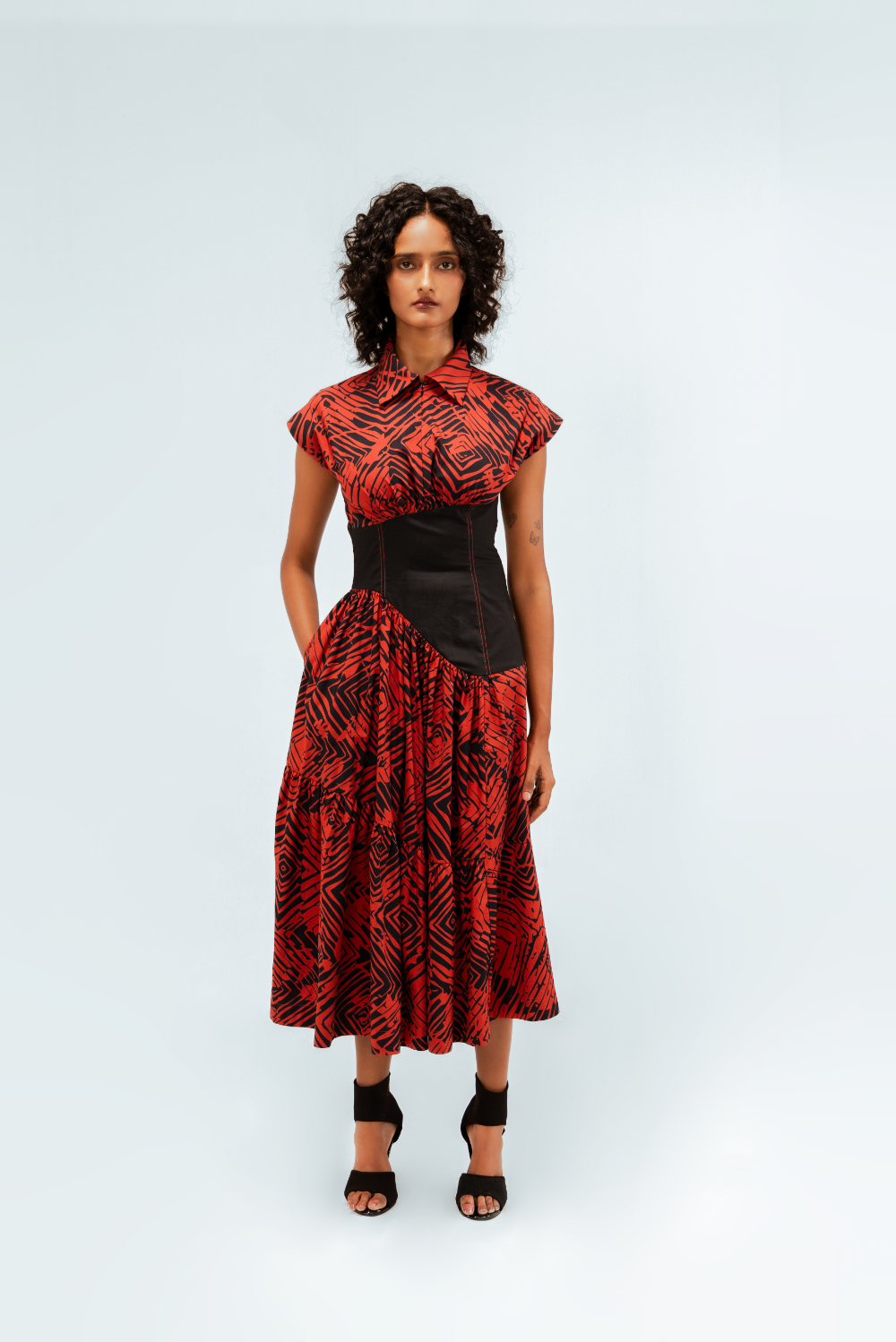 Florix Print Basque Tiered Dress