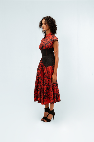 Florix Print Basque Tiered Dress