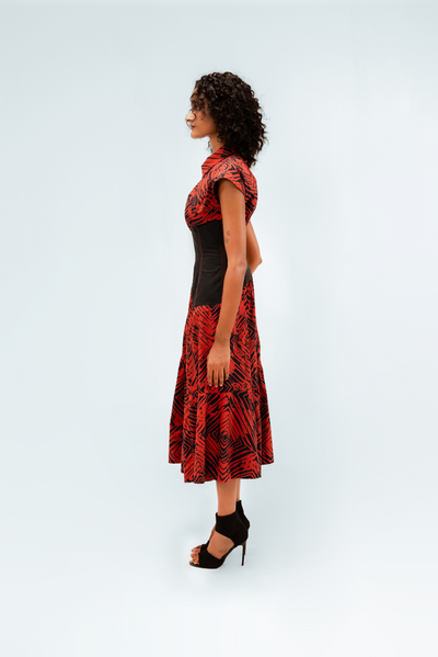 Florix Print Basque Tiered Dress