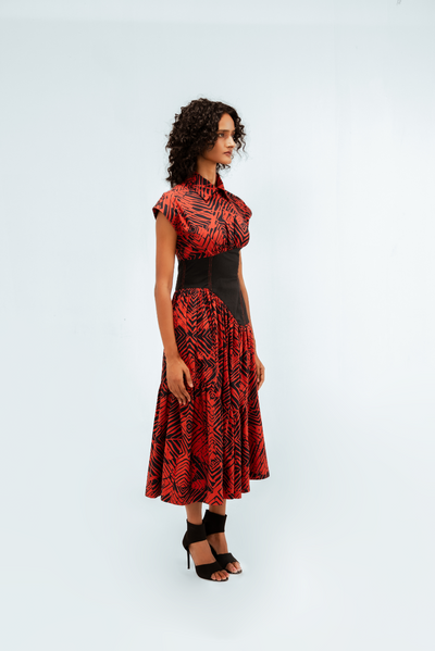 Florix Print Basque Tiered Dress