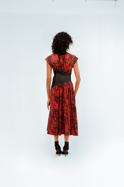 Florix Print Basque Tiered Dress