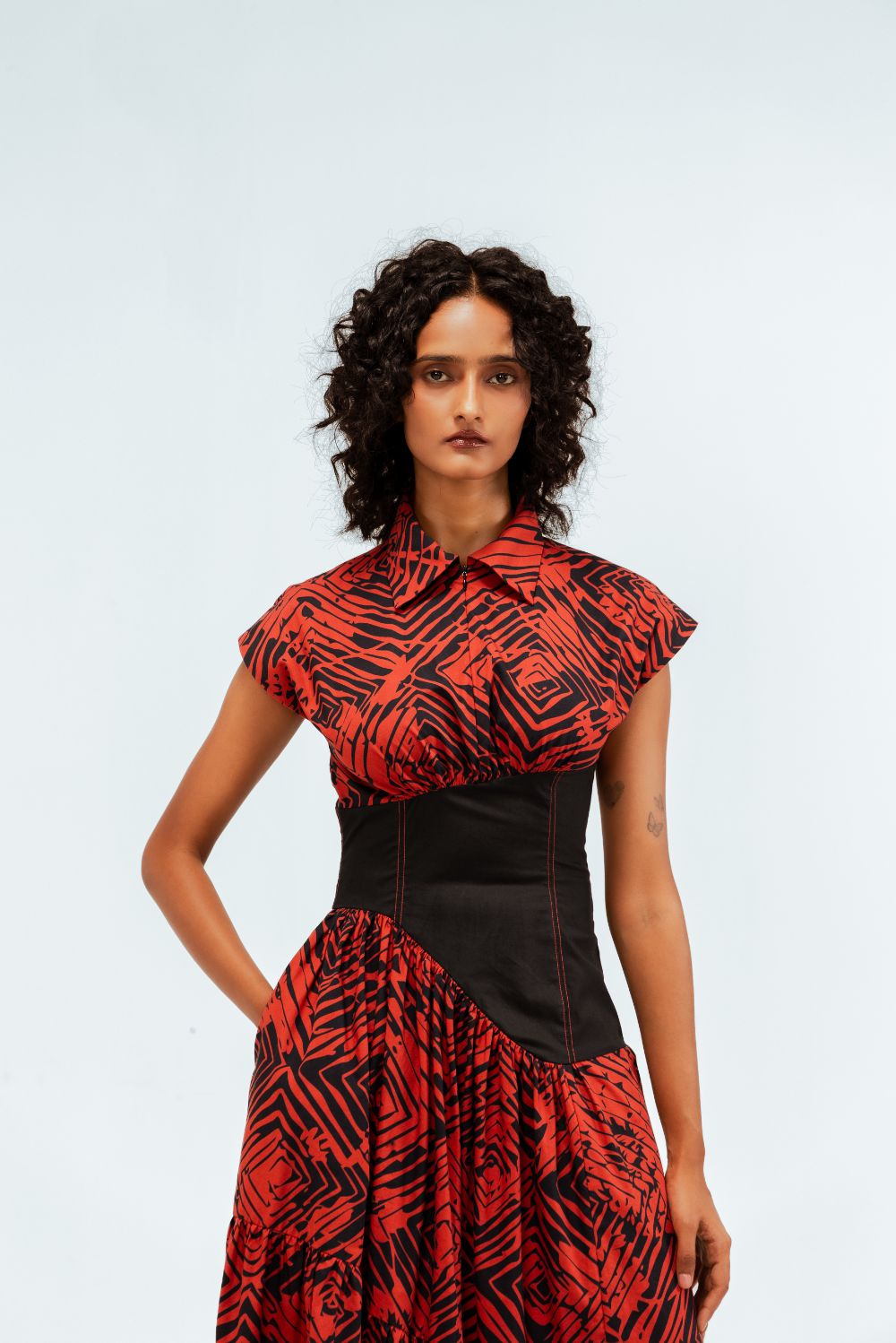 Florix Print Basque Tiered Dress