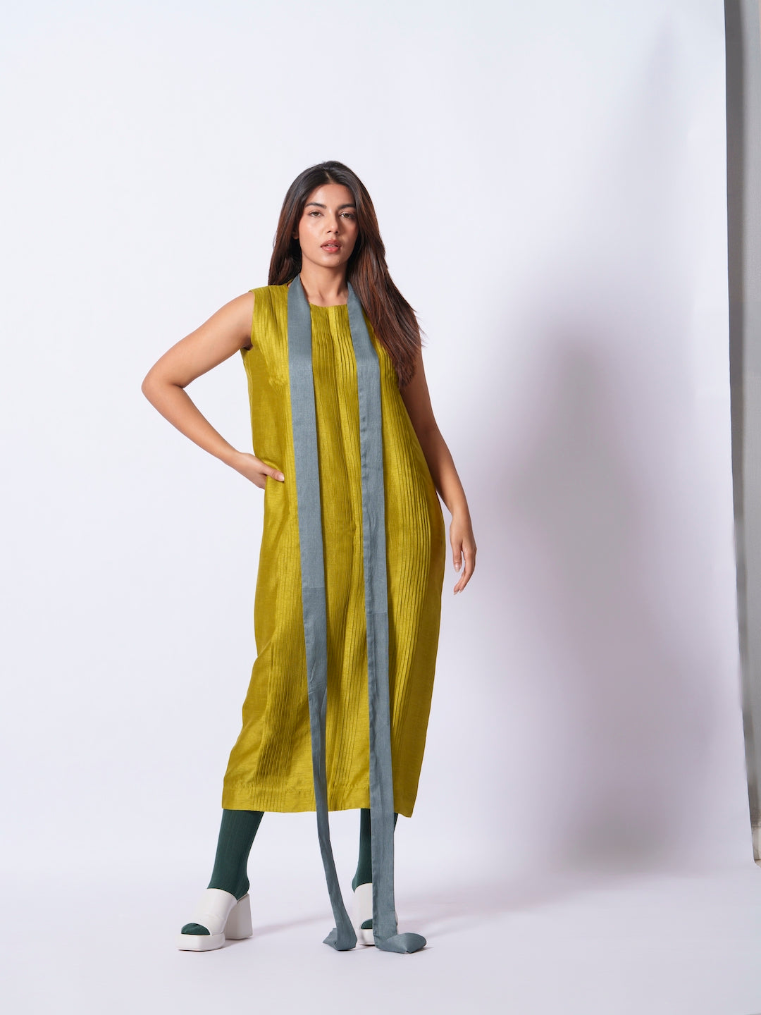 Leaf Dress-Moss Green + Teal