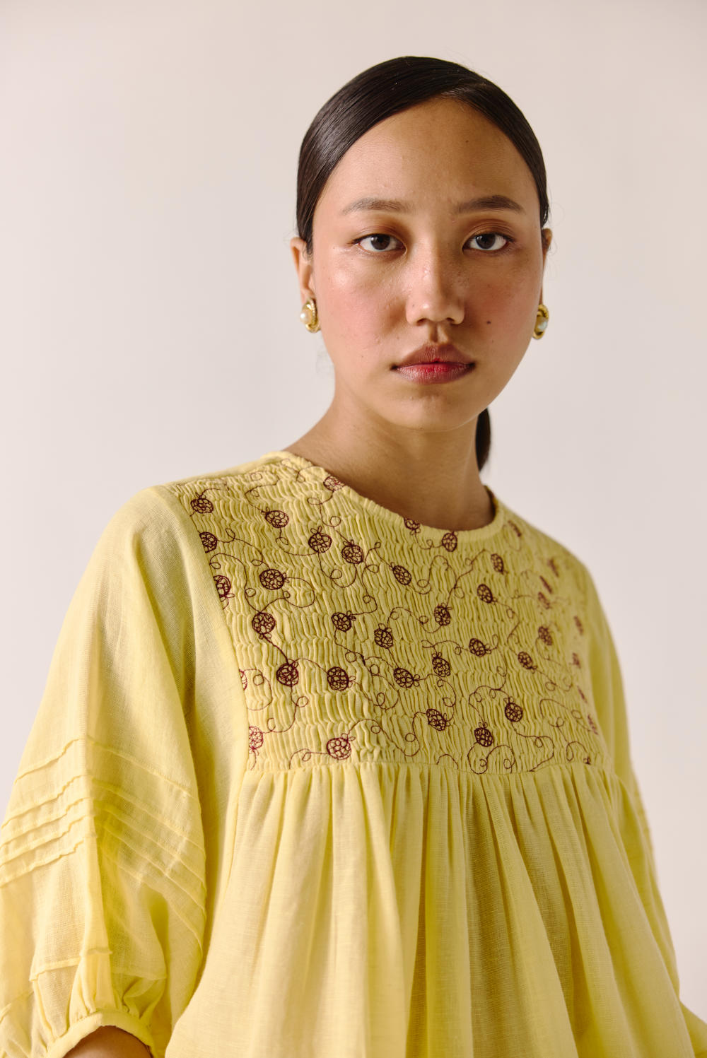 Leah Top -Butter yellow Anaar Emb