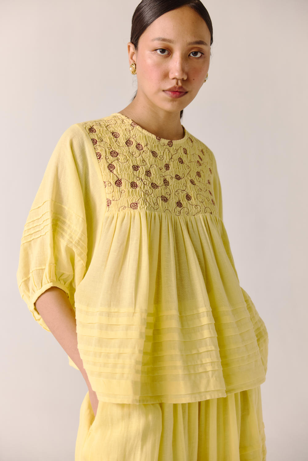 Leah Top -Butter yellow Anaar Emb