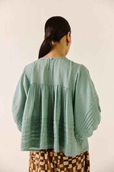 Leah Top -Pale Blue (smoked duck emb.)
