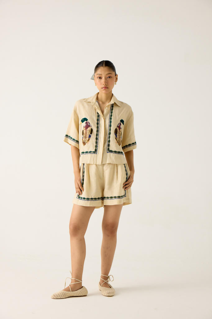 LEO SET-IVORY DUCK APPLIQUE (AVA SHIRT+ APPLIQUE SHORTS)