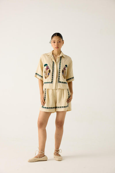 LEO SET-IVORY DUCK APPLIQUE (AVA SHIRT+ APPLIQUE SHORTS)