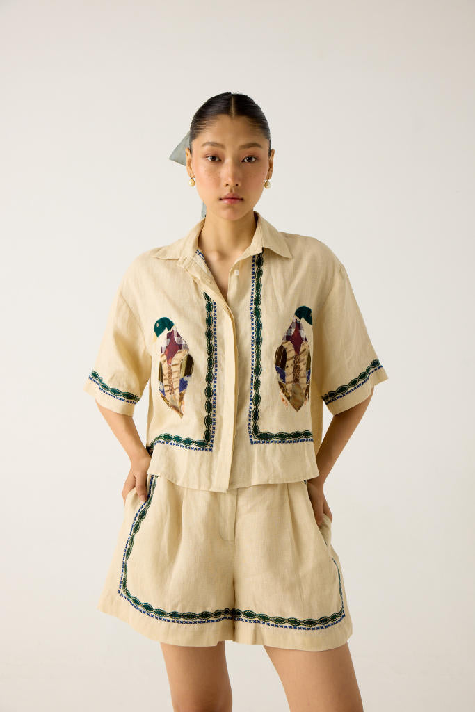 LEO SET-IVORY DUCK APPLIQUE (AVA SHIRT+ APPLIQUE SHORTS)