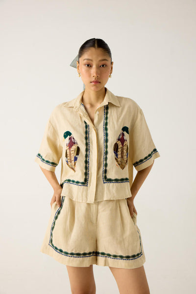 LEO SET-IVORY DUCK APPLIQUE (AVA SHIRT+ APPLIQUE SHORTS)
