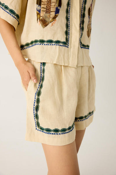 LEO SET-IVORY DUCK APPLIQUE (AVA SHIRT+ APPLIQUE SHORTS)