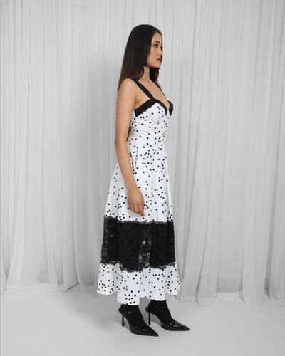 Leora Dress-White & Black Polka