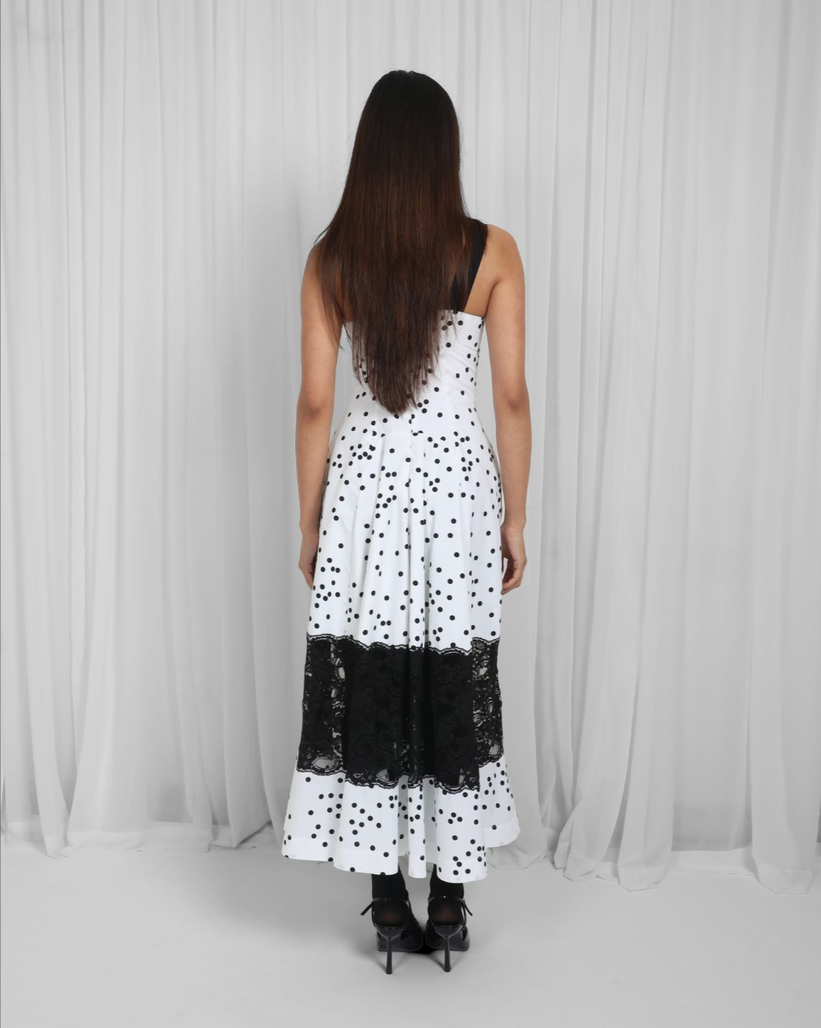 Leora Dress-White & Black Polka