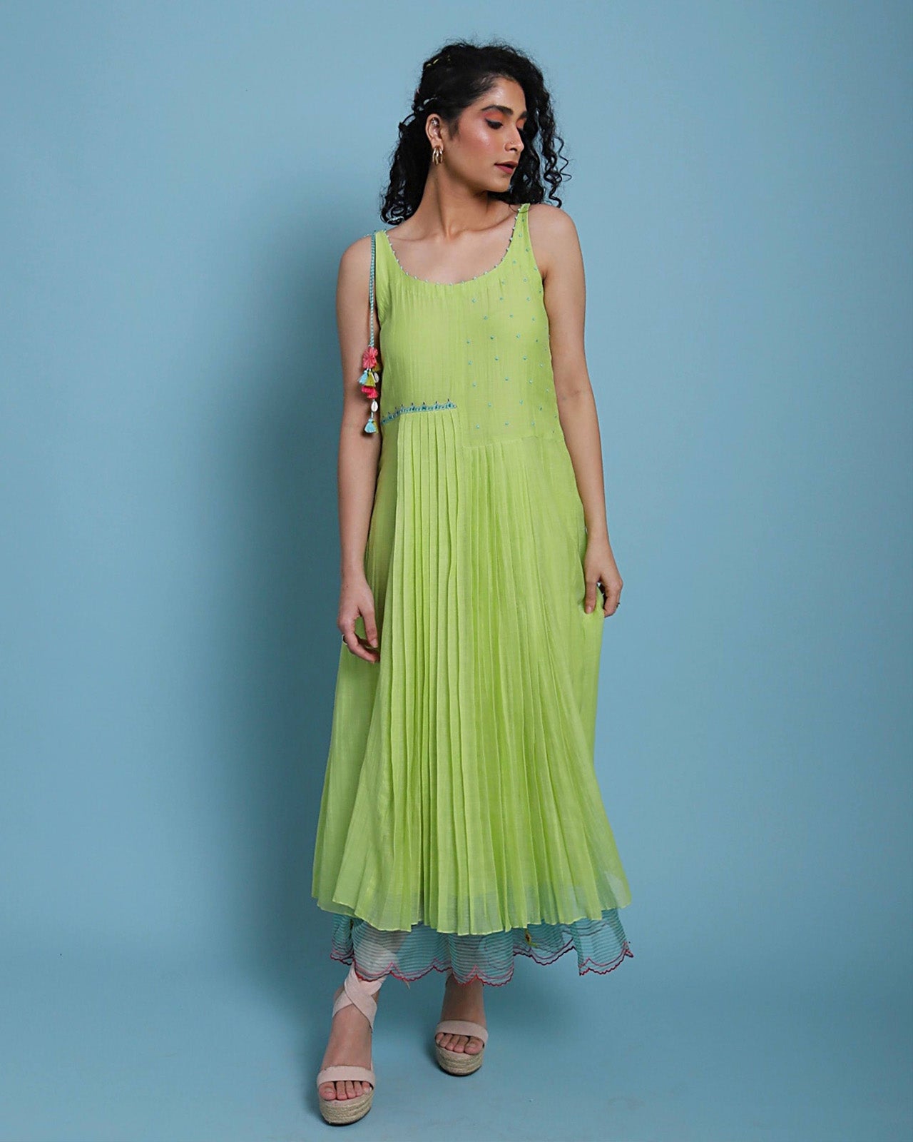 Life on Pink Strappy Pleat Dress