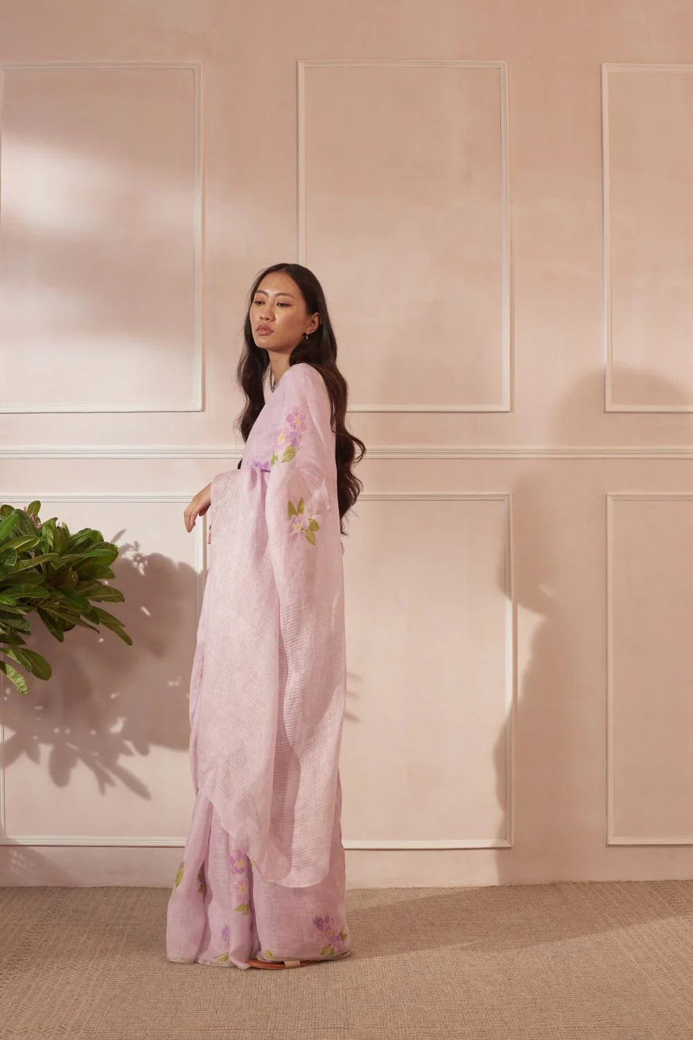 Lilac Jarul Linen Sari