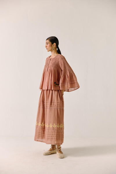 Louie Set-Peach (duck emb.) + Peach Block print (skirt)