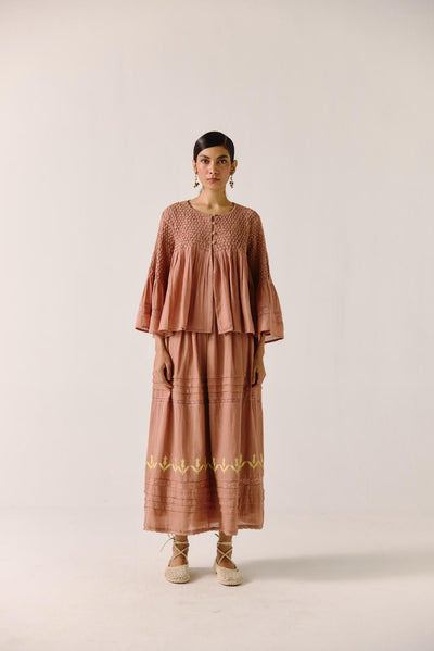 Louie Set-Peach (duck emb.) + Peach Block print (skirt)