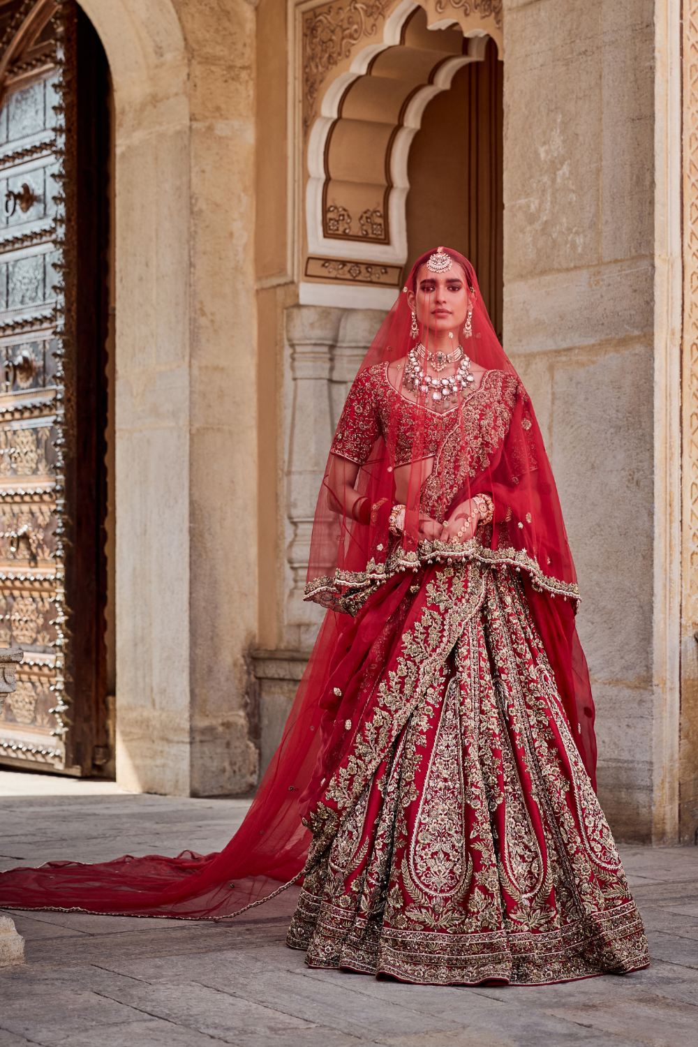 Mahanoor - Dabka Zardozi Embroidered Pure Silk Red Bridal Lehenga Set