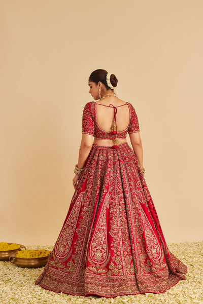 Mahanoor - Dabka Zardozi Embroidered Pure Silk Red Bridal Lehenga Set