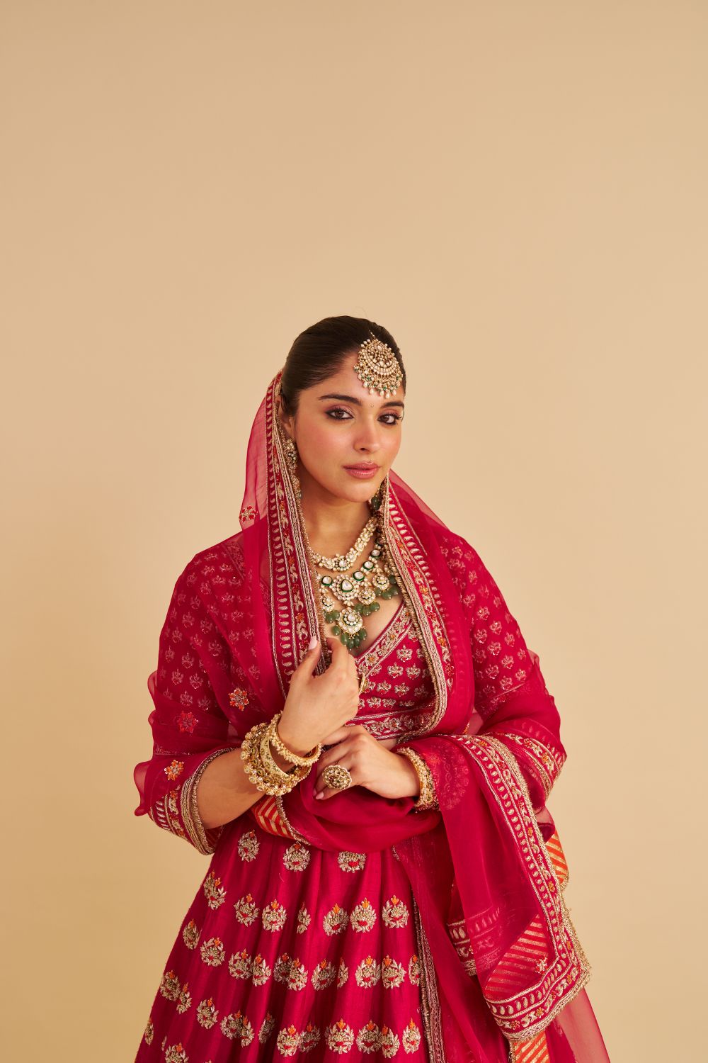 Maira - Dabka Zardozi Embroidered Raw Silk Hotpink Bridal Lehenga Set