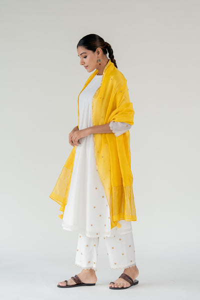 Fiza Kurta Set with Ayra Odhani-Ivory & Yellow