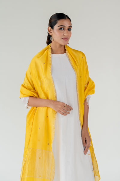 Fiza Kurta Set with Ayra Odhani-Ivory & Yellow